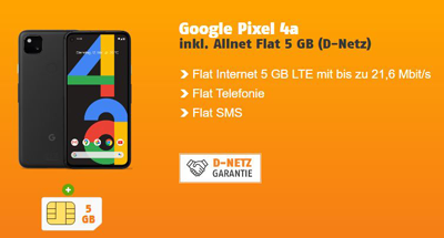 Google Pixel 4a mit Klarmobil Allnet Flat 5 GB